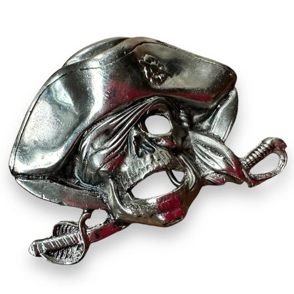 Solid Fine Pewter Pirate Skull Jolly Roger Belt Buckle